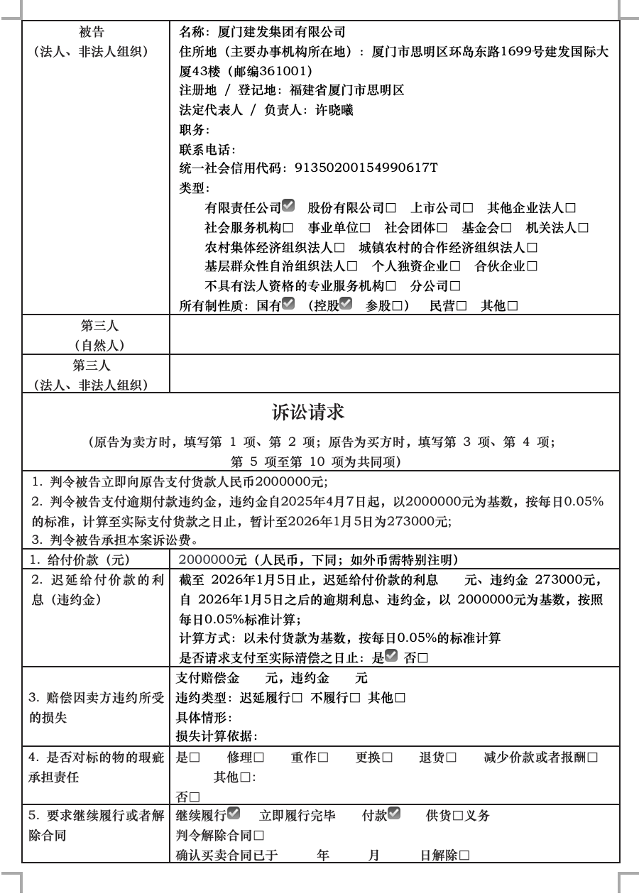 买卖合同纠纷-要素式起诉状第2页